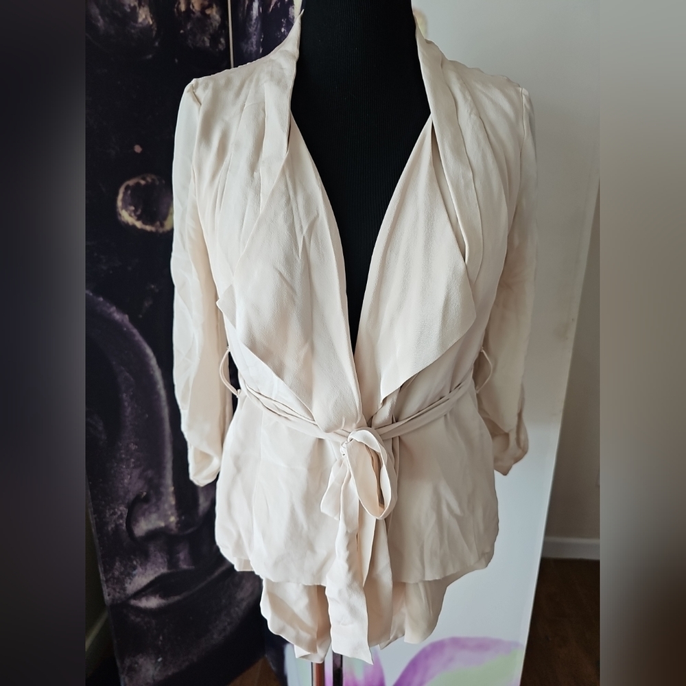 YUMI KIM Women's Belted‎ Attached Layer Waterfall Flyaway Jacket Topper Size S